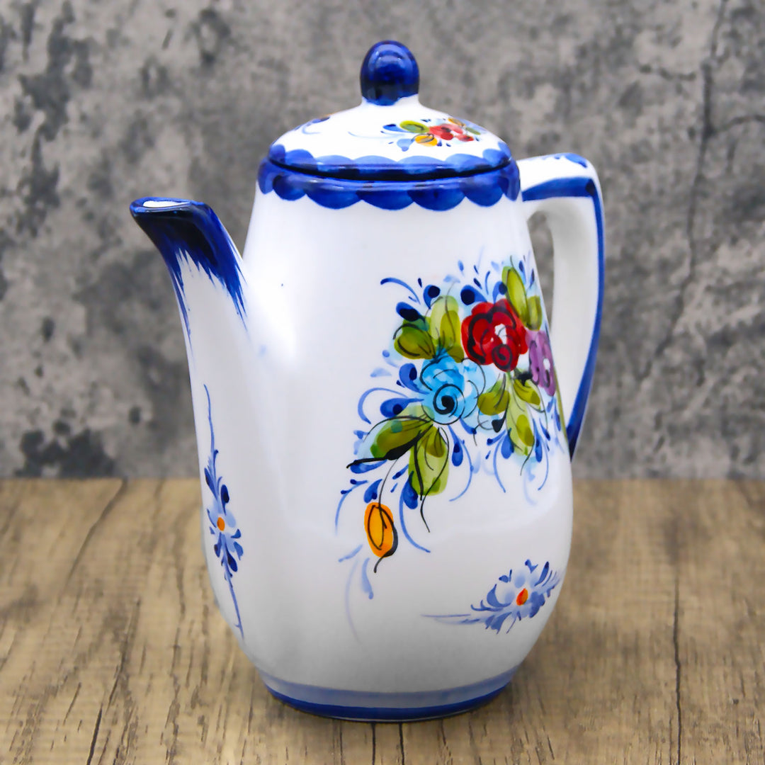 Portuguese Pottery Alcobaça Ceramic Hand Painted Serving Coffee Pot