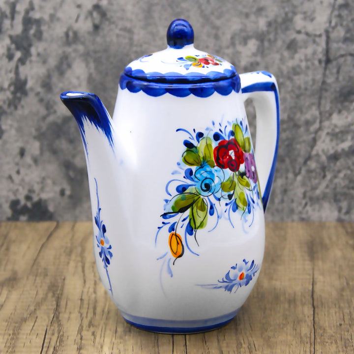 Portuguese Pottery Alcobaça Ceramic Hand Painted Serving Coffee Pot
