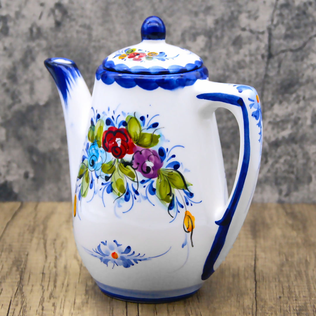 Portuguese Pottery Alcobaça Ceramic Hand Painted Serving Coffee Pot