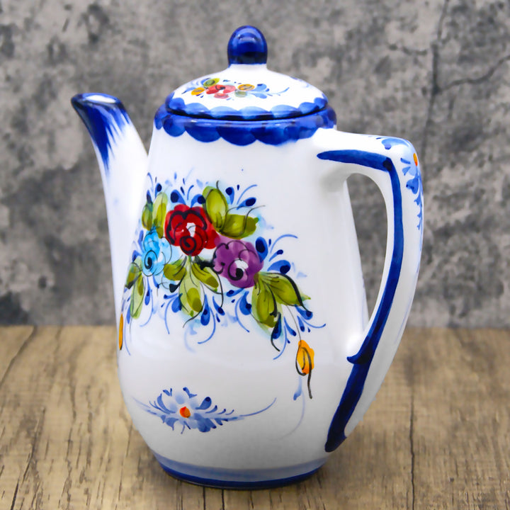 Portuguese Pottery Alcobaça Ceramic Hand Painted Serving Coffee Pot