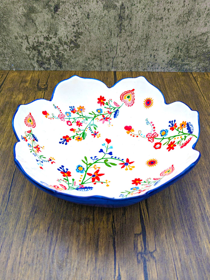 Portuguese Pottery Alcobaça Ceramic Salad Serving Bowl Floral