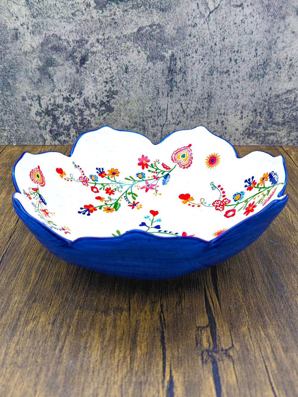 Portuguese Pottery Alcobaça Ceramic Salad Serving Bowl Floral