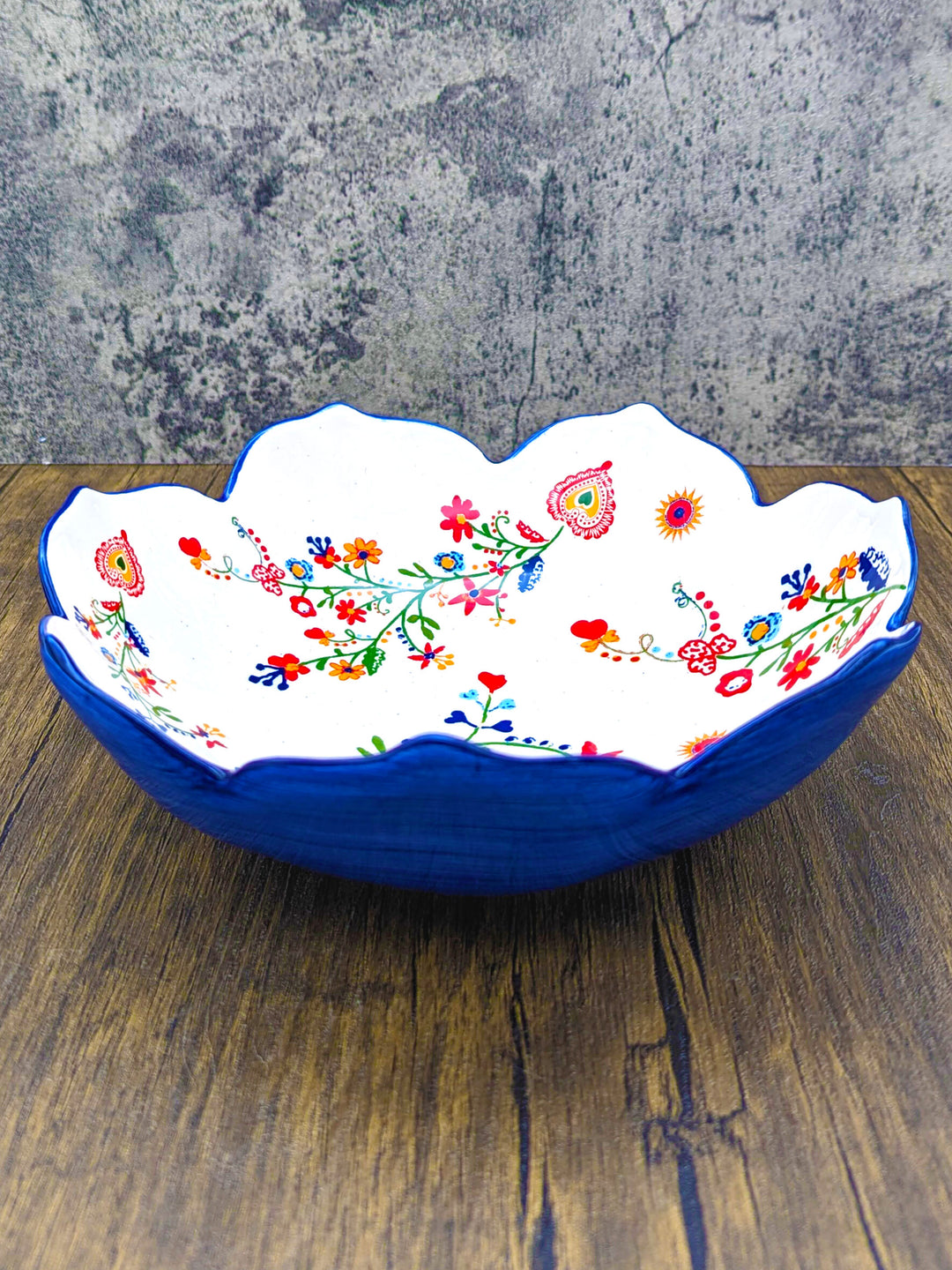 Portuguese Pottery Alcobaça Ceramic Salad Serving Bowl Floral