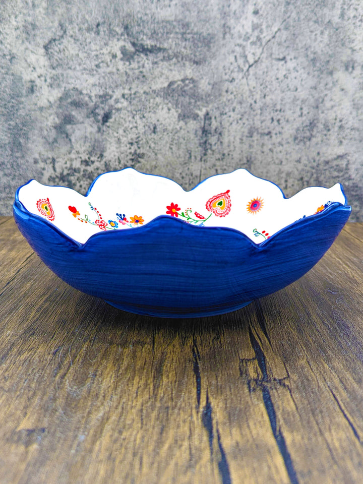 Portuguese Pottery Alcobaça Ceramic Salad Serving Bowl Floral
