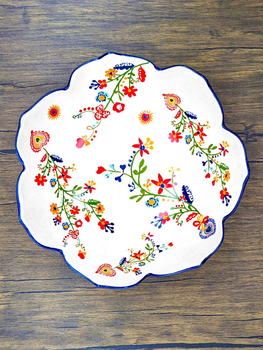 Portuguese Pottery Alcobaça Ceramic Salad Serving Bowl Floral