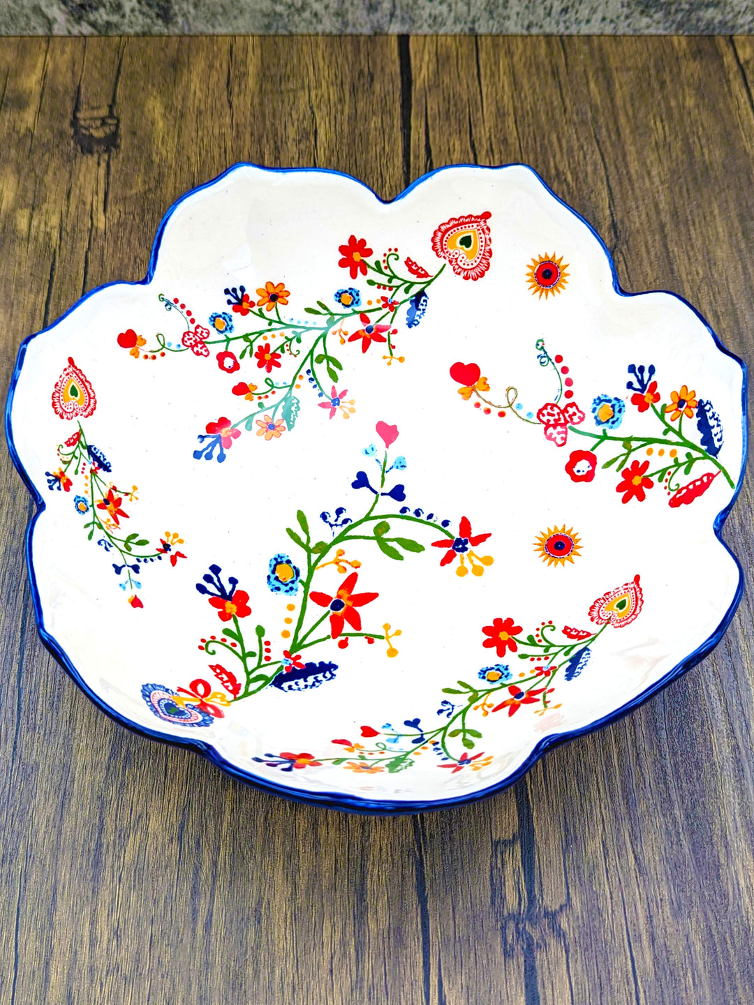 Portuguese Pottery Alcobaça Ceramic Salad Serving Bowl Floral