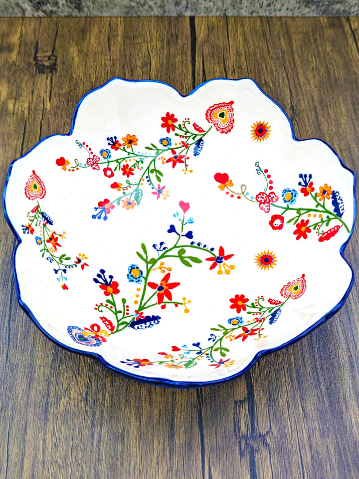 Portuguese Pottery Alcobaça Ceramic Salad Serving Bowl Floral