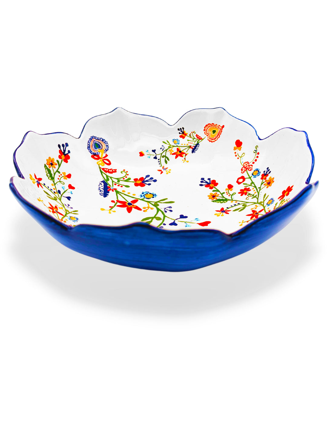 Portuguese Pottery Alcobaça Ceramic Salad Serving Bowl Floral