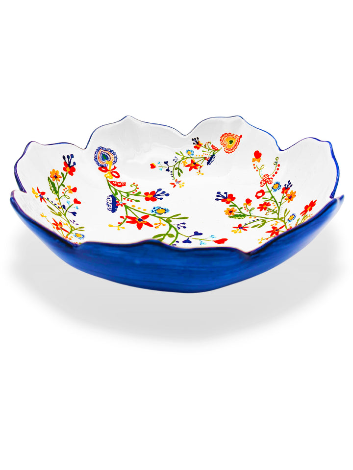 Portuguese Pottery Alcobaça Ceramic Salad Serving Bowl Floral