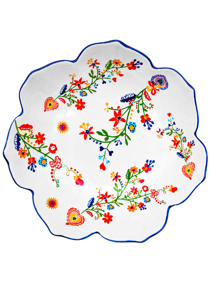 Portuguese Pottery Alcobaça Ceramic Salad Serving Bowl Floral