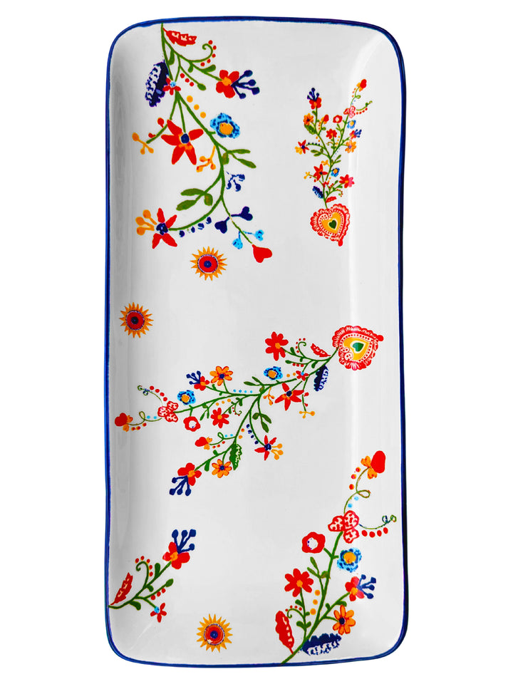 Portuguese Pottery Alcobaça Ceramic Serving Rectangular Platter Floral