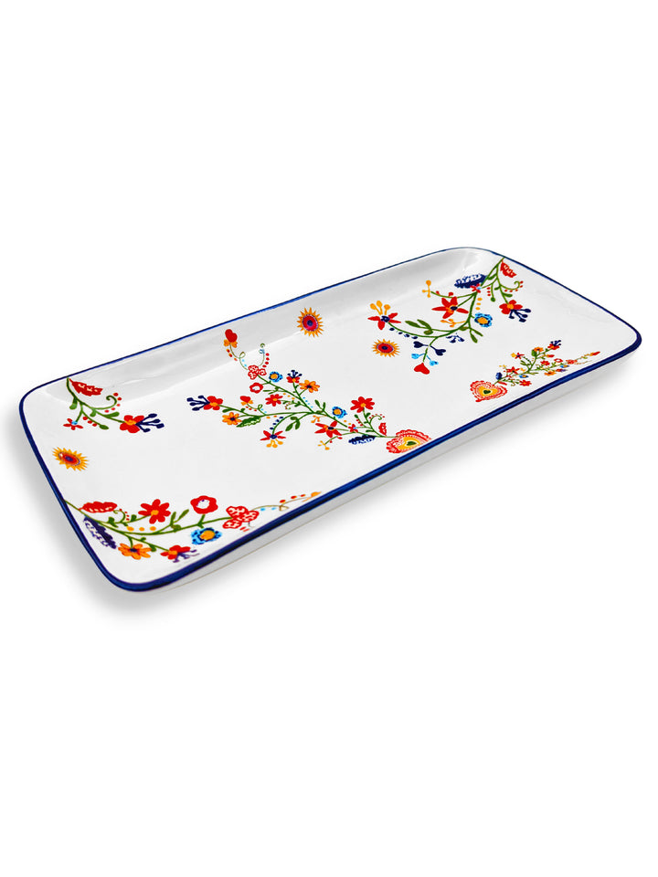 Portuguese Pottery Alcobaça Ceramic Serving Rectangular Platter Floral