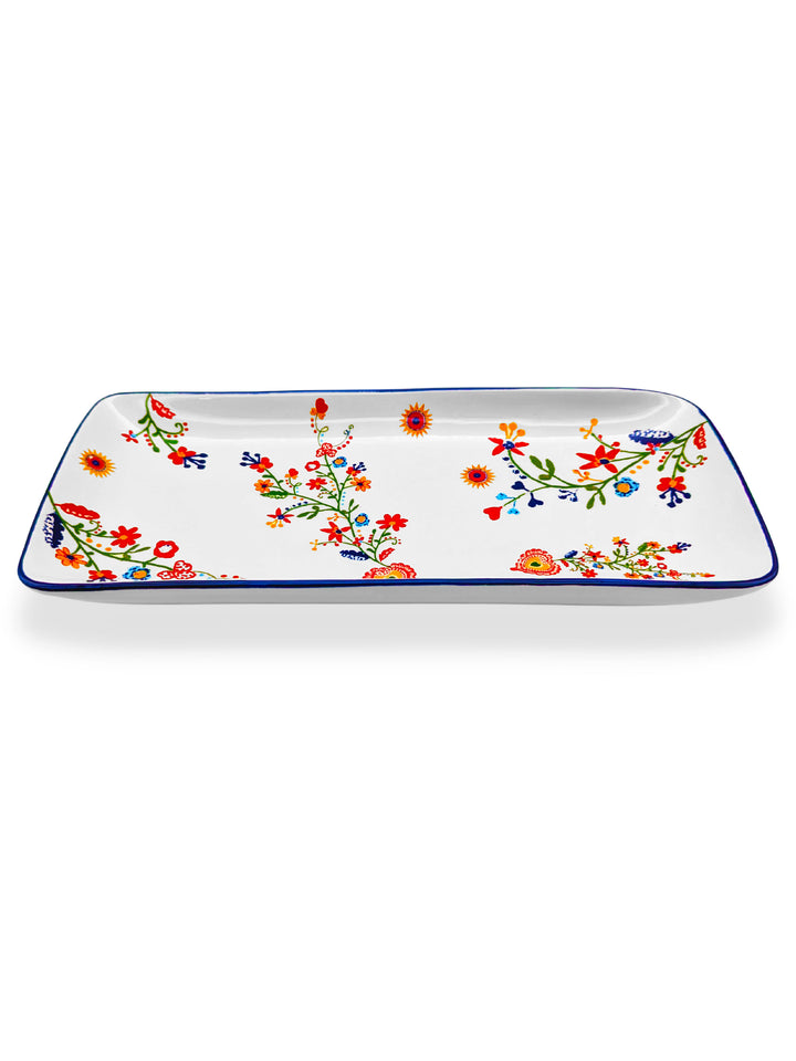 Portuguese Pottery Alcobaça Ceramic Serving Rectangular Platter Floral