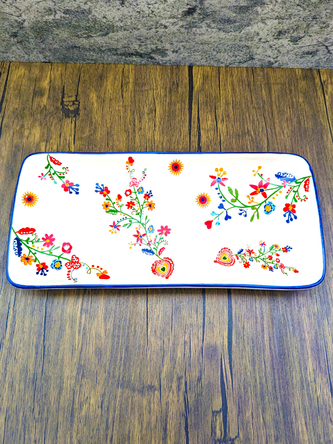 Portuguese Pottery Alcobaça Ceramic Serving Rectangular Platter Floral
