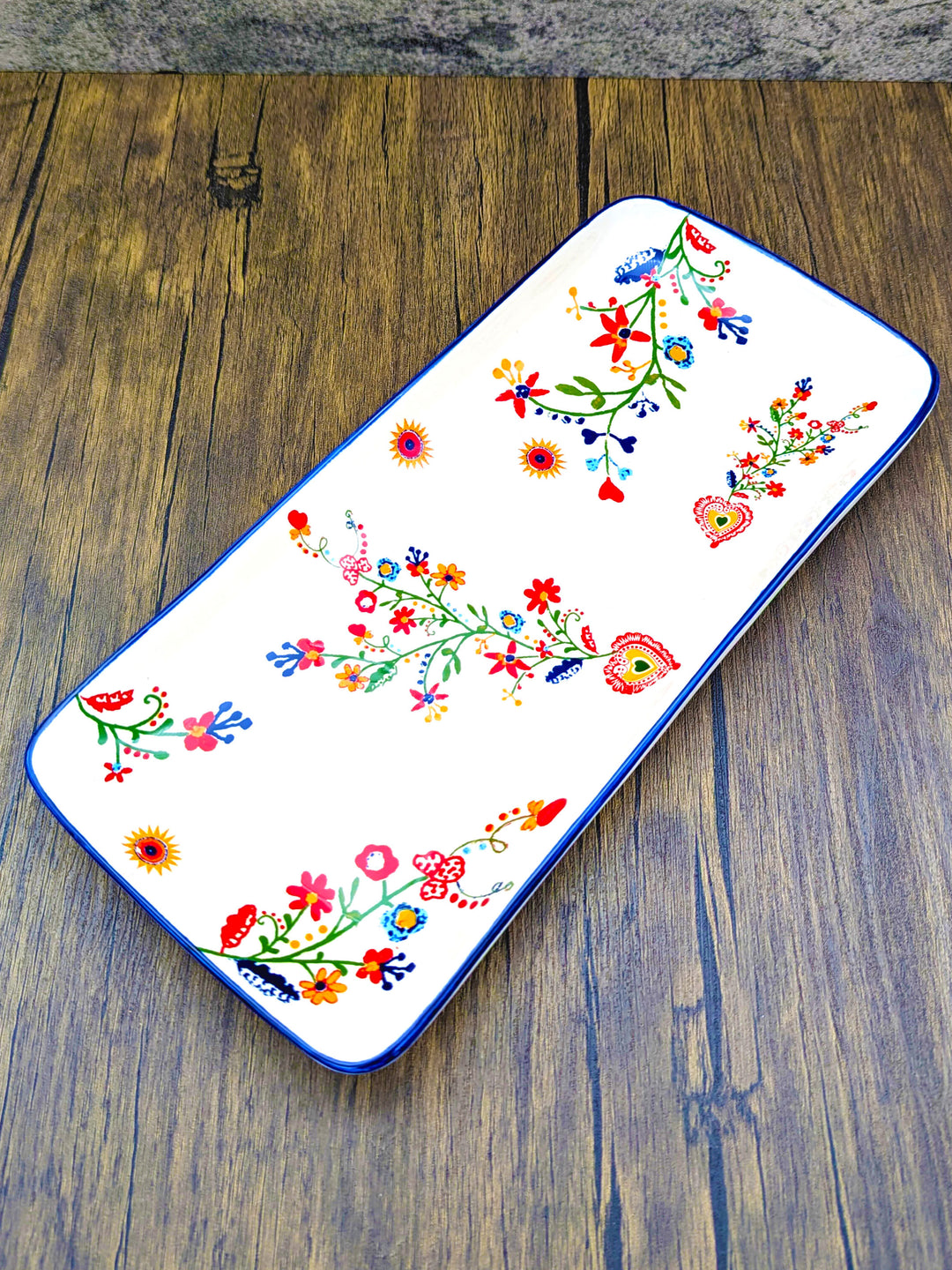 Portuguese Pottery Alcobaça Ceramic Serving Rectangular Platter Floral