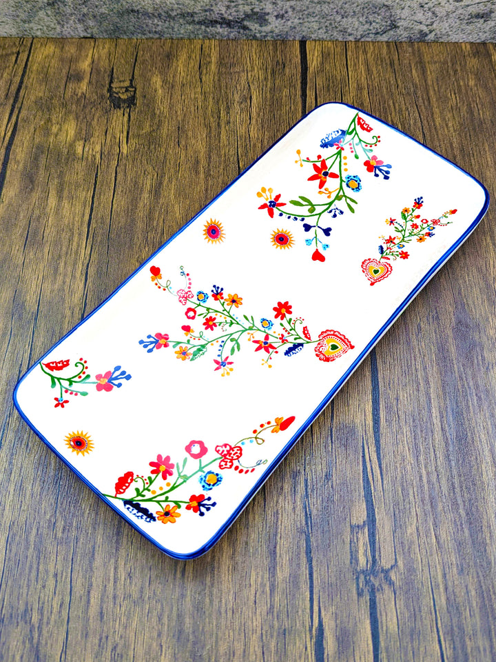 Portuguese Pottery Alcobaça Ceramic Serving Rectangular Platter Floral