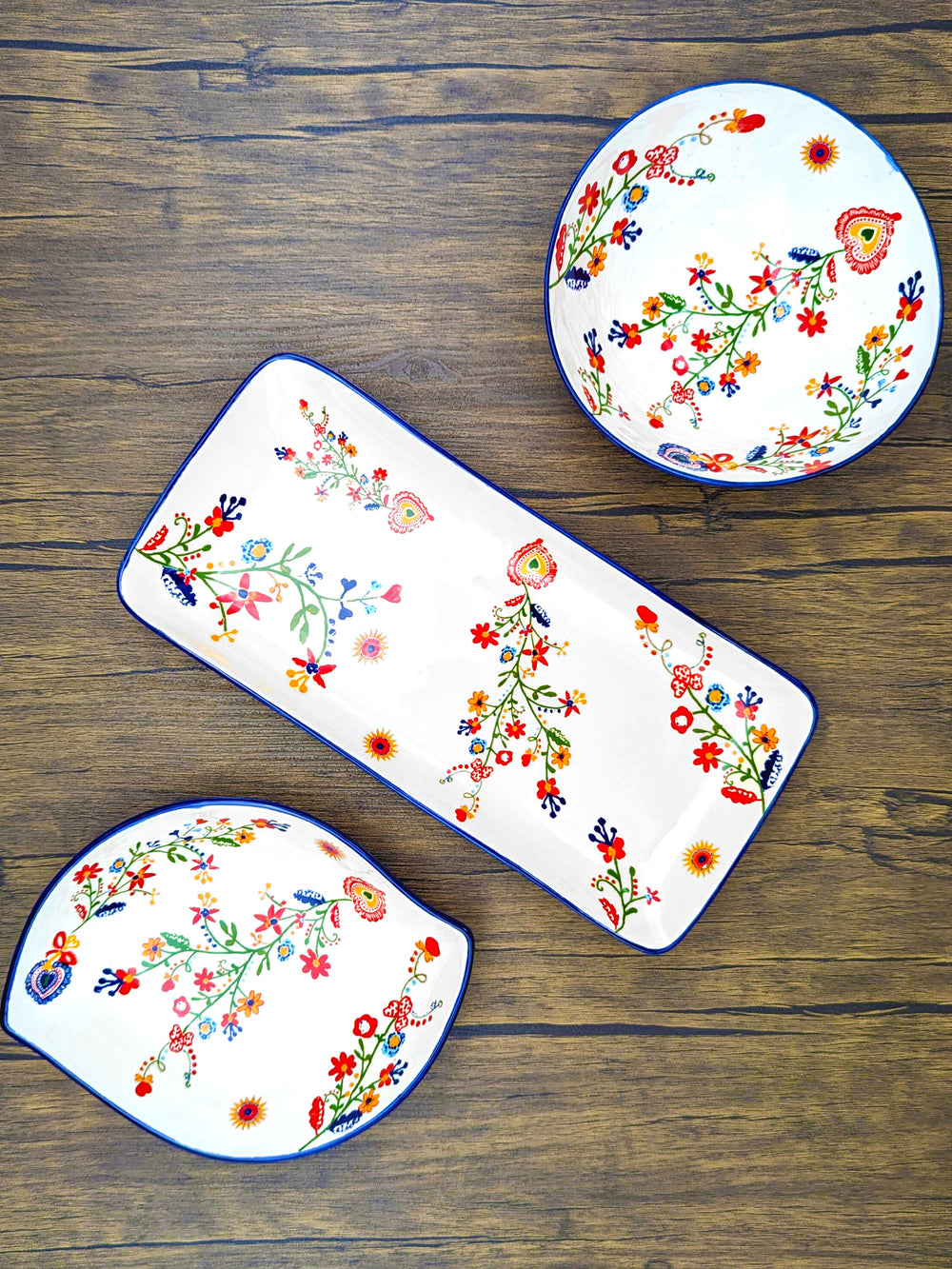 Portuguese Pottery Alcobaça Ceramic Serving Rectangular Platter Floral