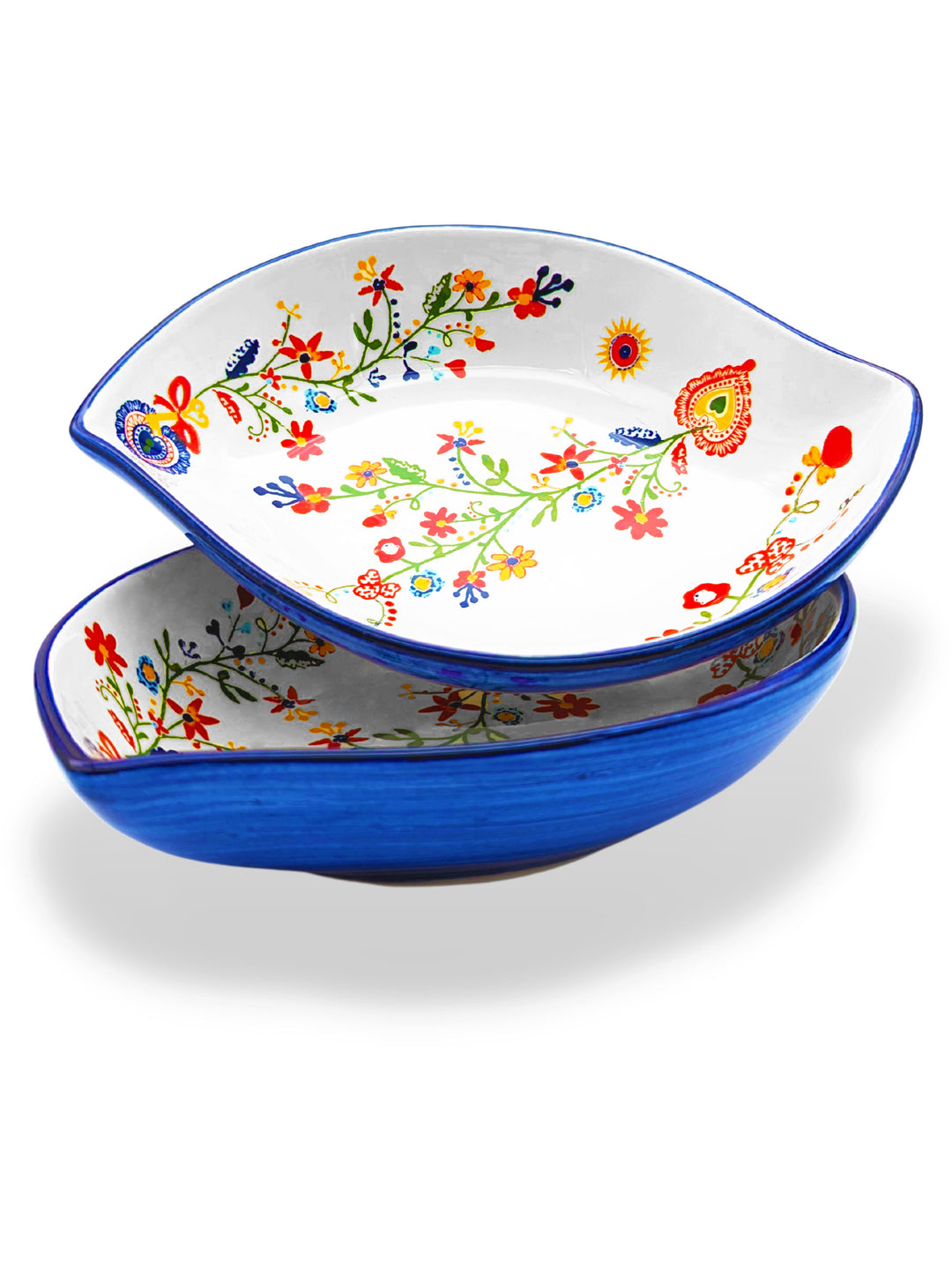 Portuguese Pottery Alcobaça Ceramic Side Dish Serving Bowl Floral - Set of 2