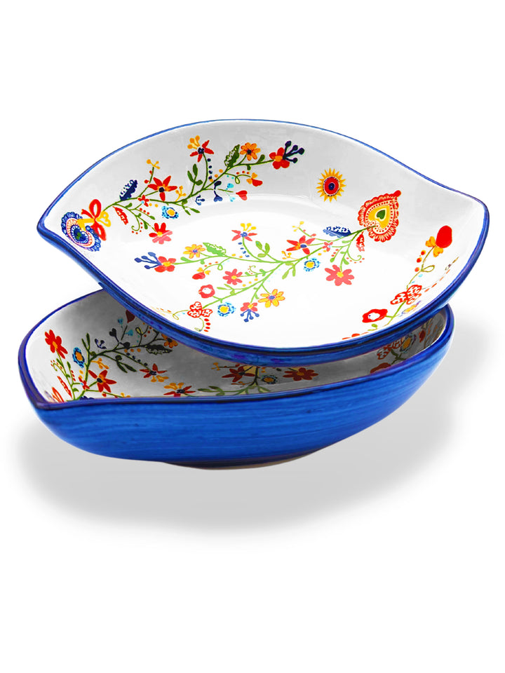 Portuguese Pottery Alcobaça Ceramic Side Dish Serving Bowl Floral - Set of 2