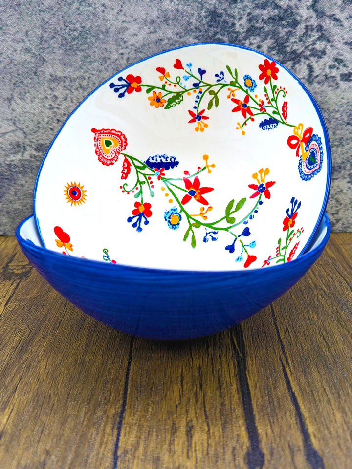 Portuguese Pottery Alcobaça Ceramic Side Dish Serving Bowl Floral - Set of 2