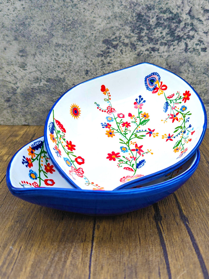 Portuguese Pottery Alcobaça Ceramic Side Dish Serving Bowl Floral - Set of 2