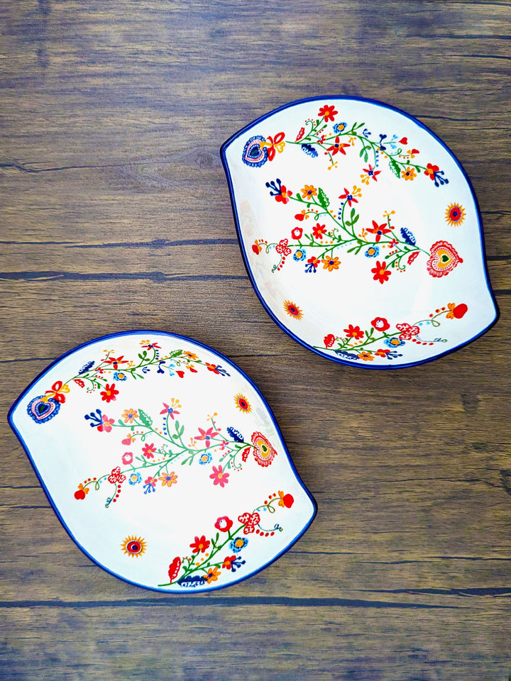 Portuguese Pottery Alcobaça Ceramic Side Dish Serving Bowl Floral - Set of 2