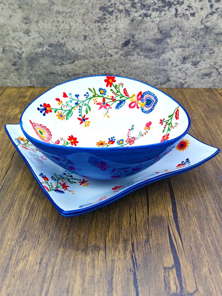 Portuguese Pottery Alcobaça Ceramic Side Dish Serving Bowl Floral - Set of 2