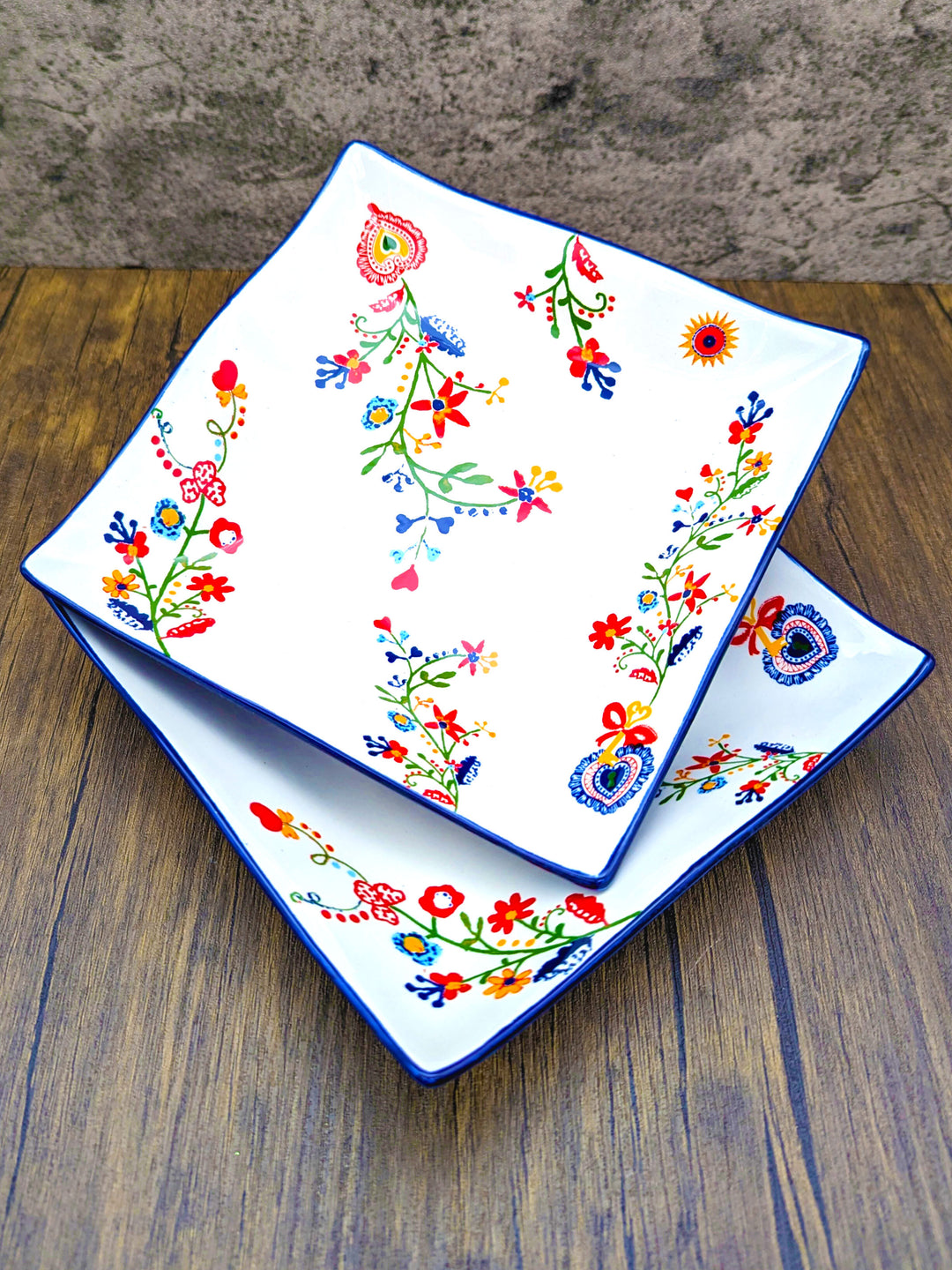 Portuguese Pottery Alcobaça Ceramic Small Serving Dish Floral - Set of 2