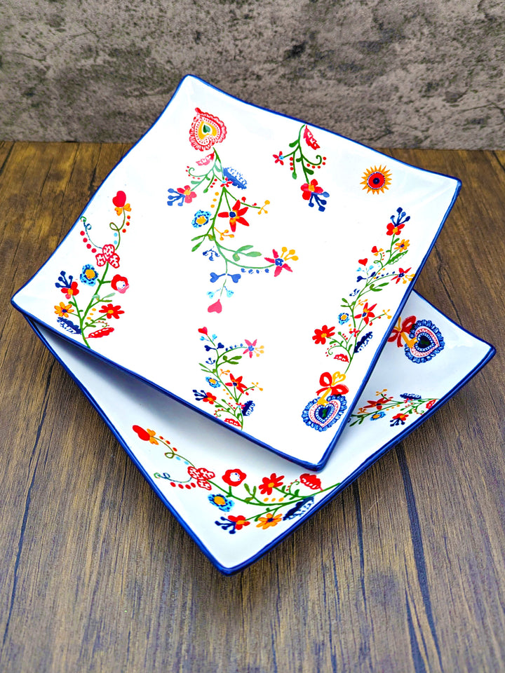 Portuguese Pottery Alcobaça Ceramic Small Serving Dish Floral - Set of 2