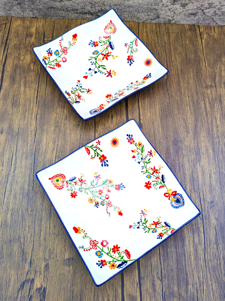 Portuguese Pottery Alcobaça Ceramic Small Serving Dish Floral - Set of 2
