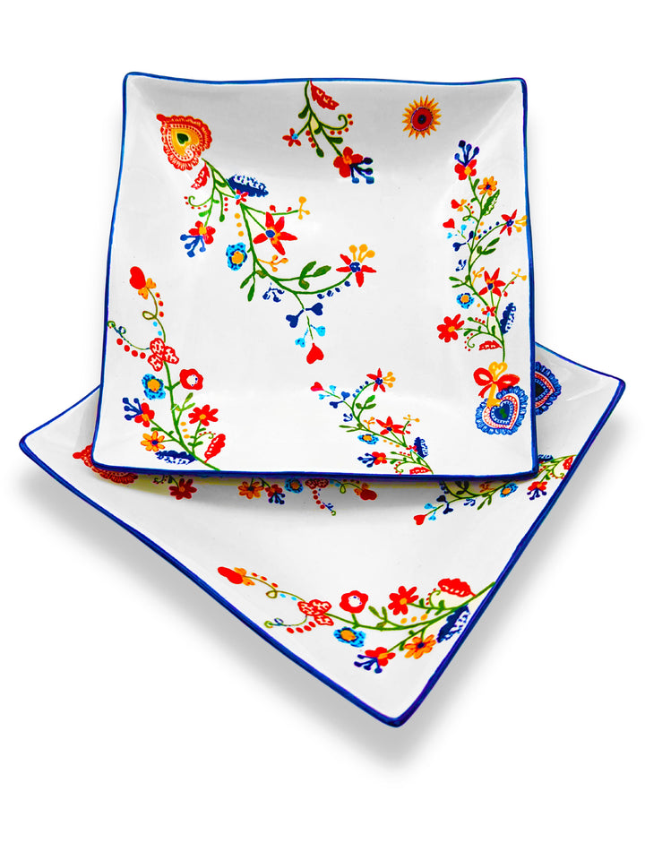Portuguese Pottery Alcobaça Ceramic Small Serving Dish Floral - Set of 2