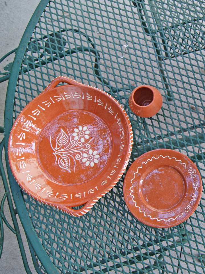 Portuguese Pottery Glazed Terracotta Clay Skillet Dinner Plate - Set of 4