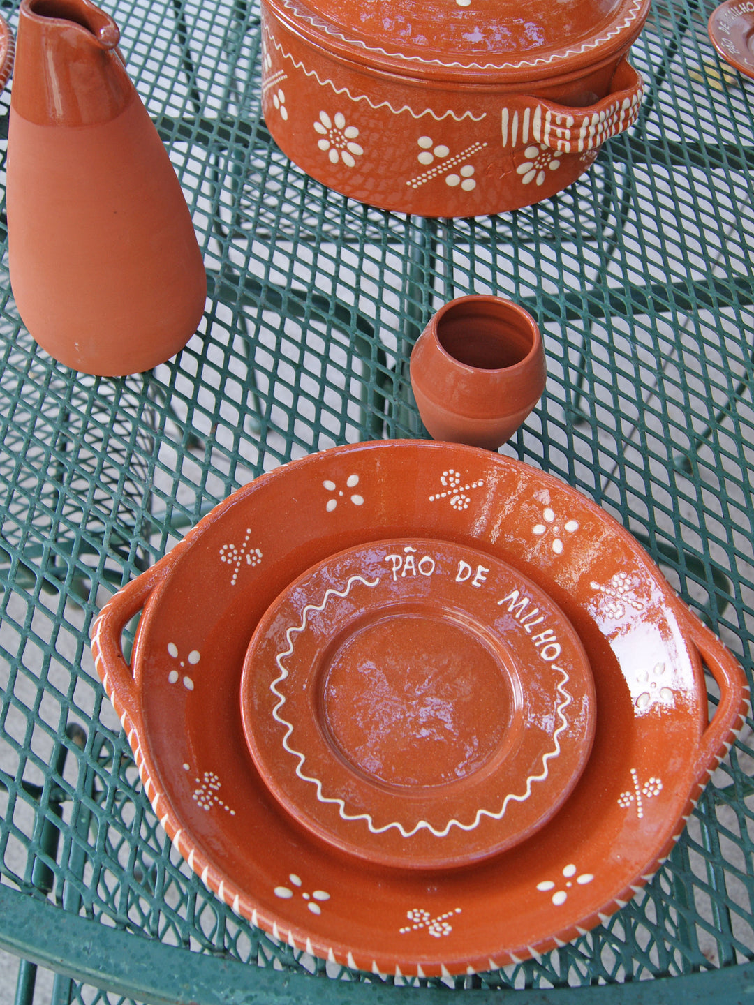 Portuguese Pottery Glazed Terracotta Clay Skillet Dinner Plate - Set of 4