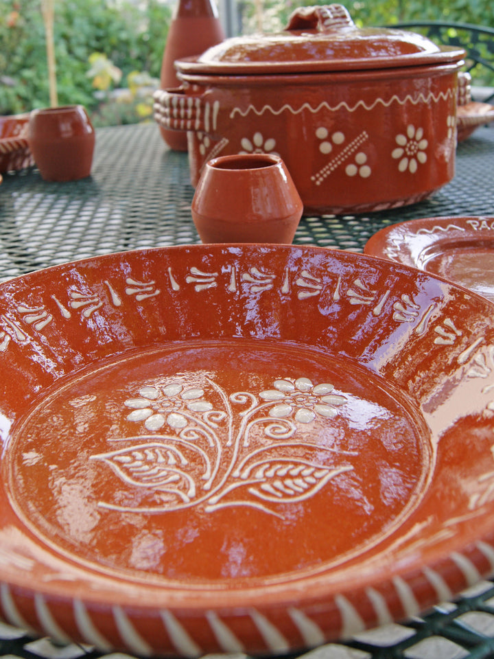 Portuguese Pottery Glazed Terracotta Clay Skillet Dinner Plate - Set of 4