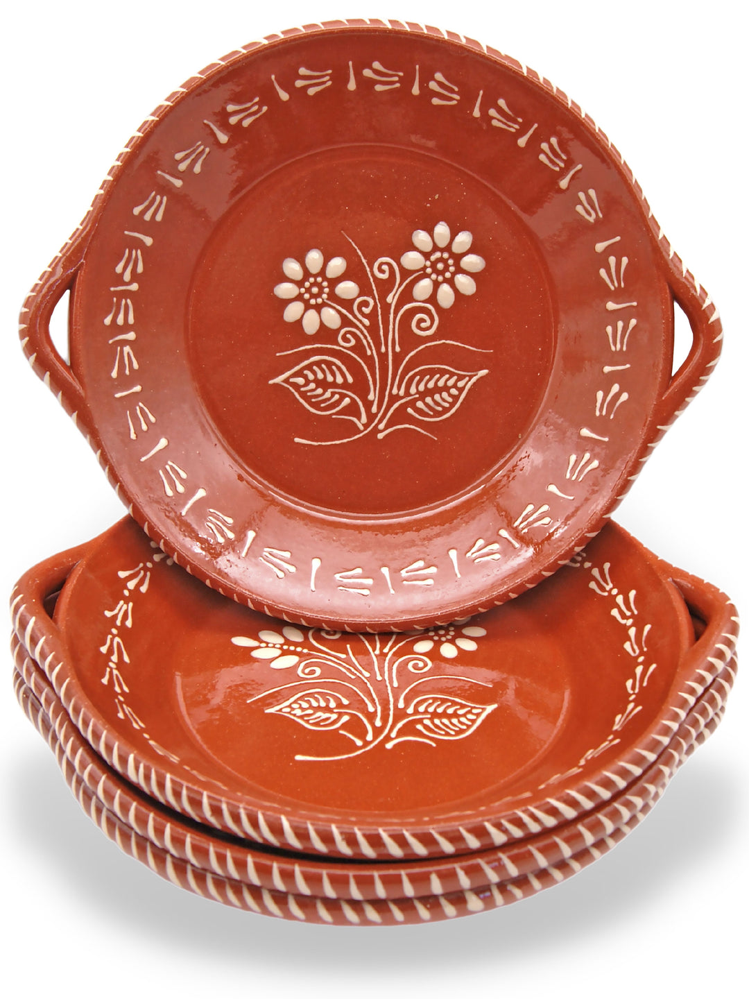 Portuguese Pottery Glazed Terracotta Clay Skillet Dinner Plate - Set of 4