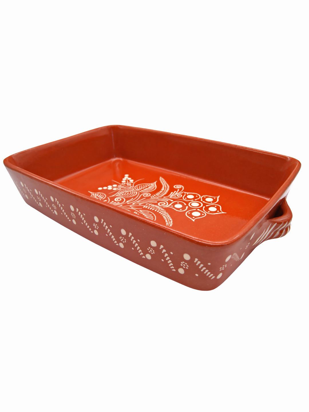 Portuguese Pottery Glazed Terracotta Rectangular Clay Baking Pan for Oven