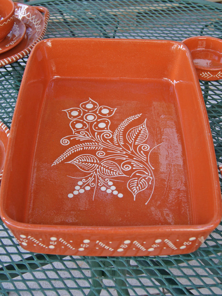 Portuguese Pottery Glazed Terracotta Rectangular Clay Baking Pan for Oven