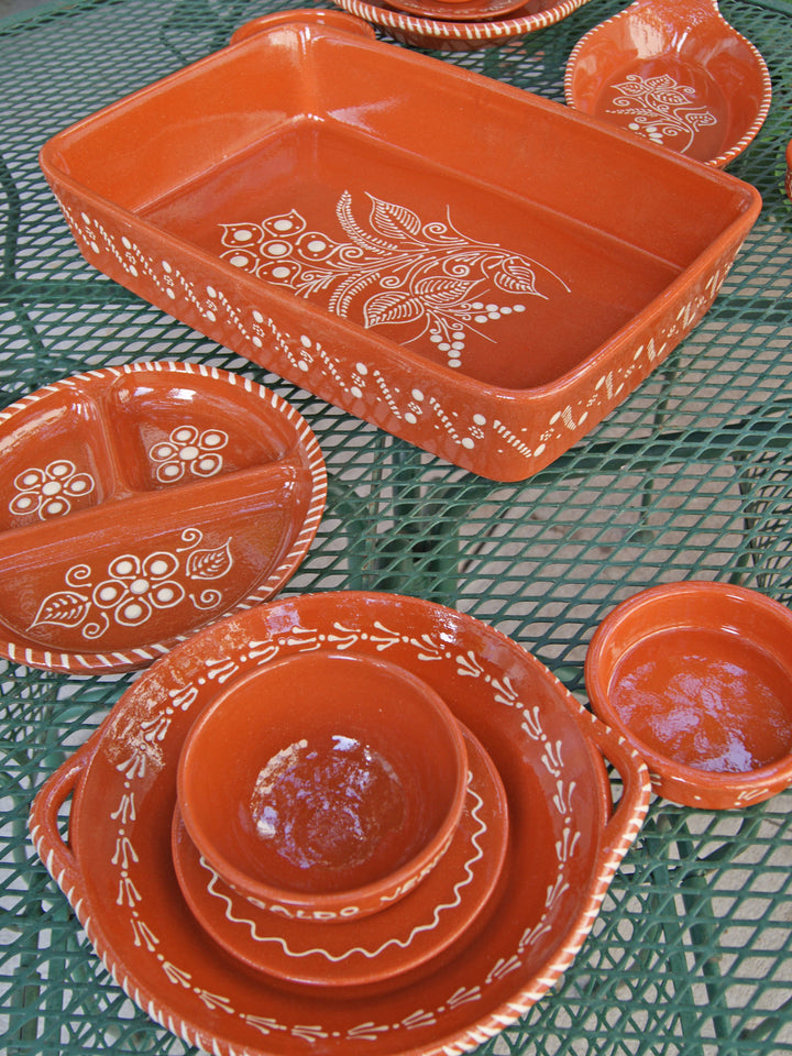 Portuguese Pottery Glazed Terracotta Rectangular Clay Baking Pan for Oven