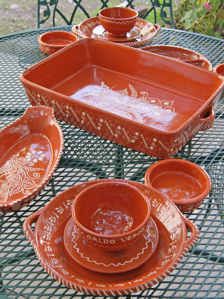 Portuguese Pottery Glazed Terracotta Rectangular Clay Baking Pan for Oven
