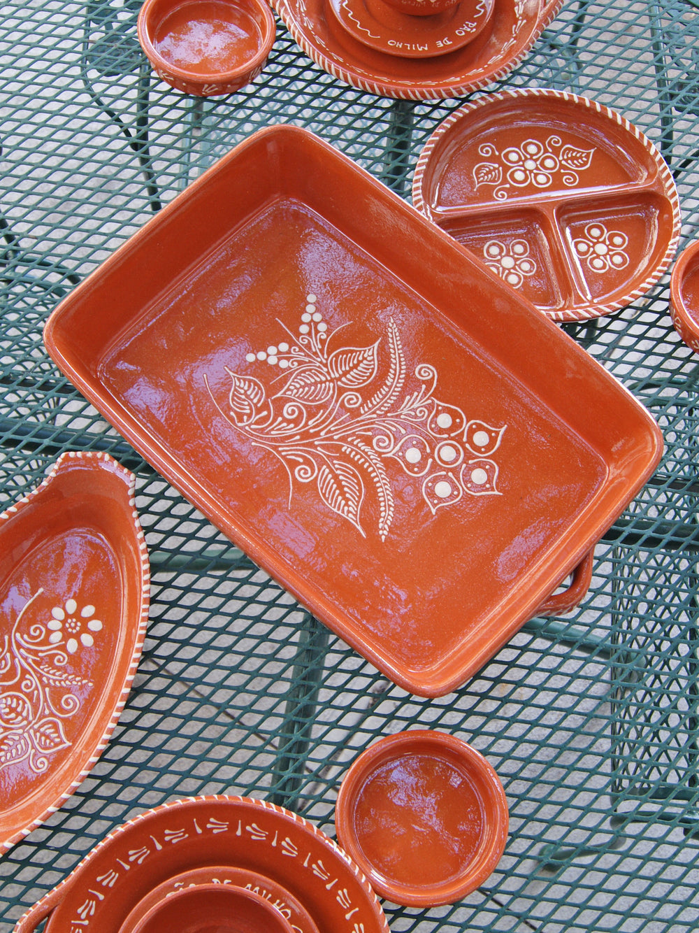 Portuguese Pottery Glazed Terracotta Rectangular Clay Baking Pan for Oven
