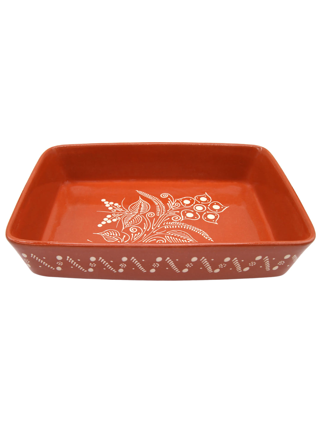 Portuguese Pottery Glazed Terracotta Rectangular Clay Baking Pan for Oven