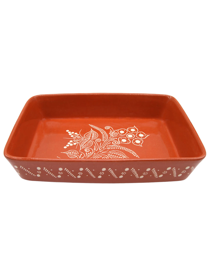 Portuguese Pottery Glazed Terracotta Rectangular Clay Baking Pan for Oven