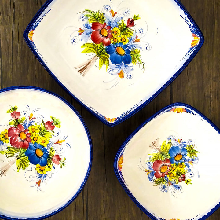 Portuguese Pottery Hand Painted Decorative Square Salad Bowl Made in Portugal