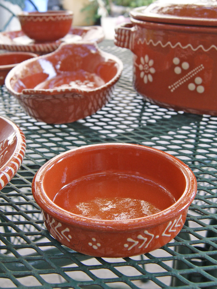 Portuguese Pottery Terracotta Glazed Clay Crème Brulée Dish - Set of 4