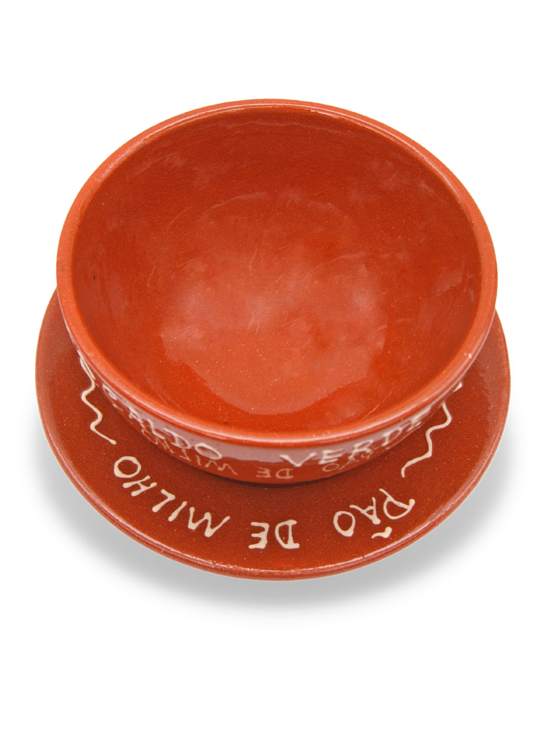 Portuguese Pottery Terracotta Glazed Clay Soup Bowls with Plate - Set of 4