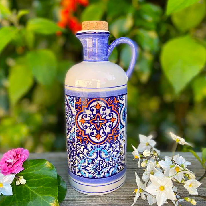 Portuguese Pottery Alcobaça Ceramic Olive Oil Cruet Bottle Dispenser