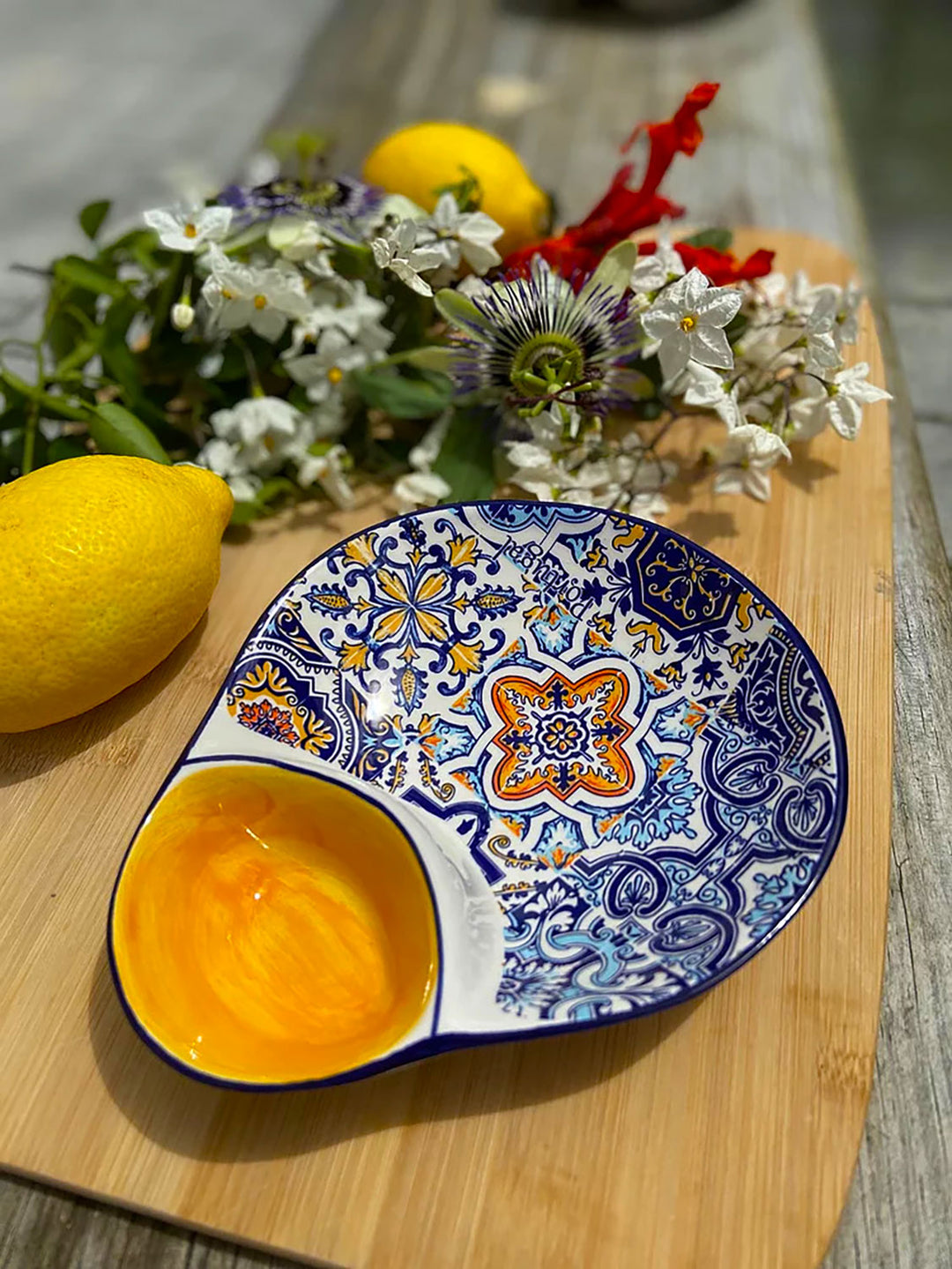 Portuguese Pottery Alcobaça Ceramic Olive Serving Dish with Pit Holder