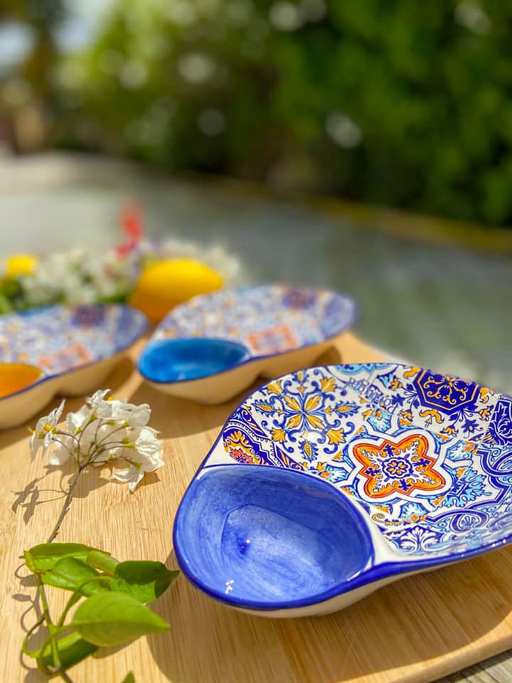 Portuguese Pottery Alcobaça Ceramic Olive Serving Dish with Pit Holder