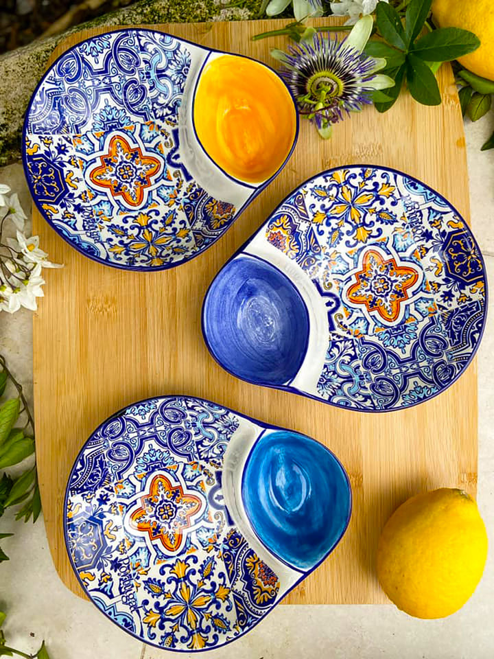 Portuguese Pottery Alcobaça Ceramic Olive Serving Dish with Pit Holder