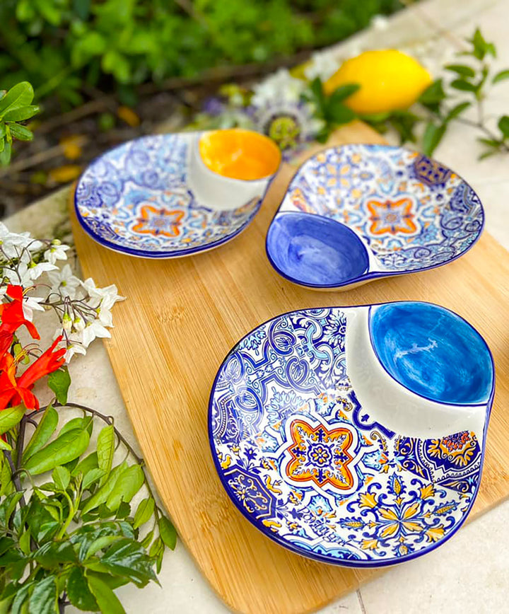 Portuguese Pottery Alcobaça Ceramic Olive Serving Dish with Pit Holder